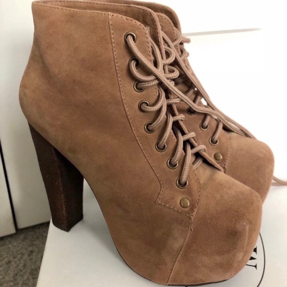 Jeffrey Campbell lita taupe suede booties